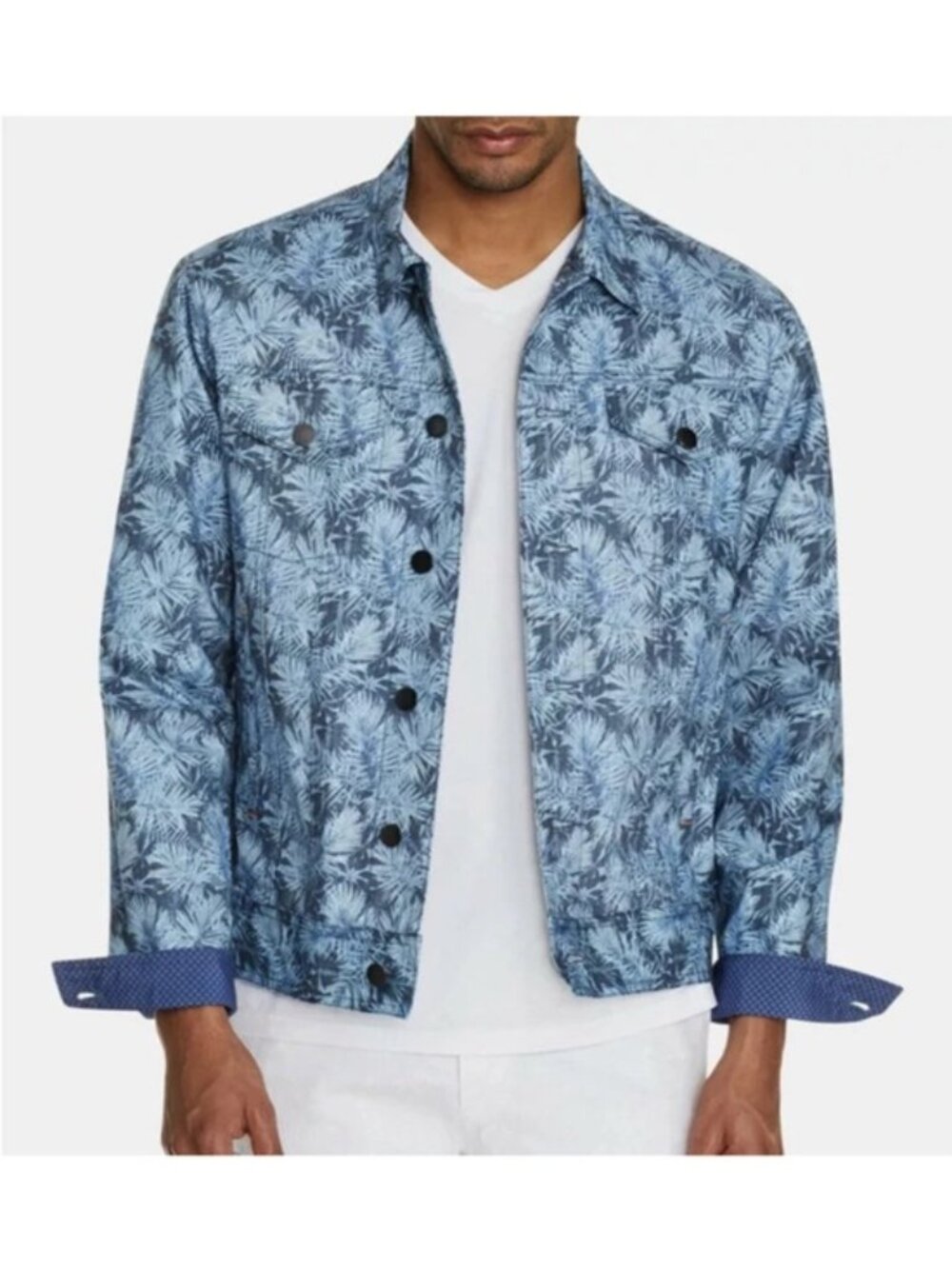 Tallia Sport Men's Blue Leaf Trucker Jacket Cotton Stretch size Large